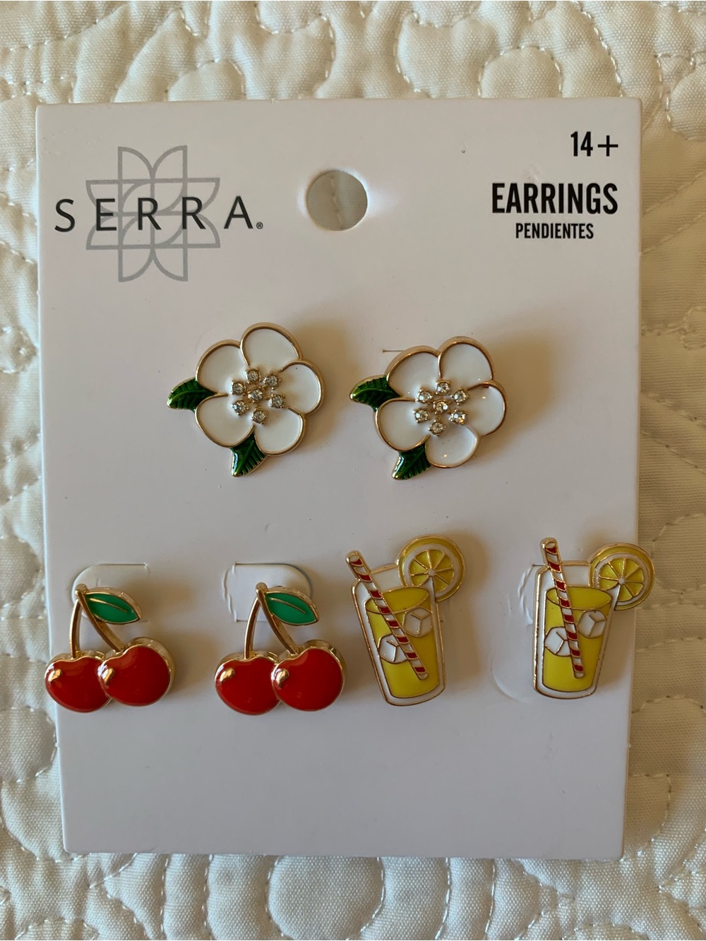 Serra Floral, Cherry & Lemonade Earring Set - White, Red, Yellow NWT